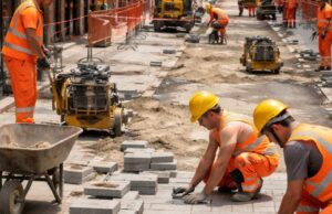 Operai al lavoro di domenica per la ripavimentazione di Corso Vittorio Emanuele Operai al lavoro di domenica per la ripavimentazione di Corso Vittorio Emanuele