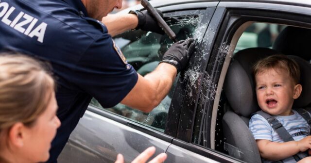 Polizia salva un bimbo di 20 mesi chiuso in auto Polizia salva un bimbo di 20 mesi chiuso in auto