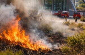 Incendio nei pressi della stazione della metropolitana Arechi a Salerno Incendio nei pressi della stazione della metropolitana Arechi a Salerno