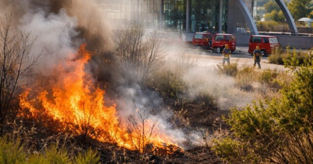 Incendio nei pressi della stazione della metropolitana Arechi a Salerno