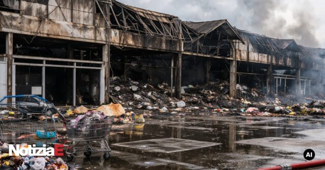 Incendio di grandi proporzioni all'Iper Bazar di Eboli Incendio di grandi proporzioni all'Iper Bazar di Eboli