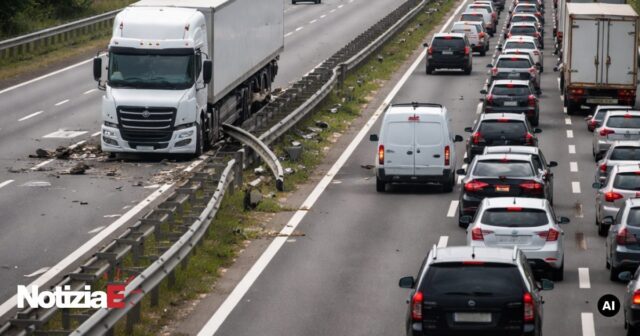 Incidente sull'A30: tir invade carreggiata opposta causando lunghe code Incidente sull'A30: tir invade carreggiata opposta causando lunghe code