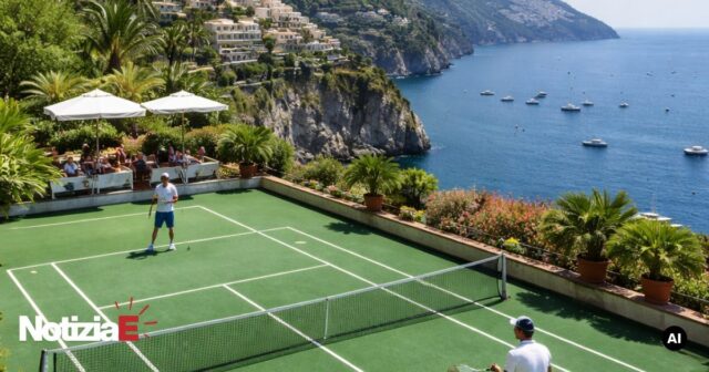 Roger Federer gioca a tennis a Positano all'Hotel San Pietro